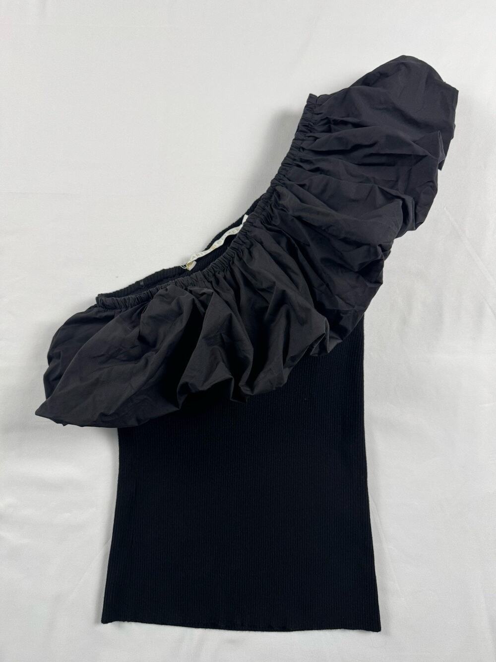 Marie Oliver Lucy Top Sz Small Black One Shoulder Ruffle Ribbed Statement $238
